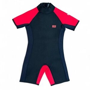Dark Lightning Youth Shorty Wetsuit Black Red Surf Swim Suit Size S 6–8